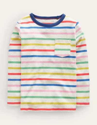 Mini Boden Kids' Supersoft Long Sleeve T-shirt Oatmeal Marl/ Multi Stripe Girls Boden