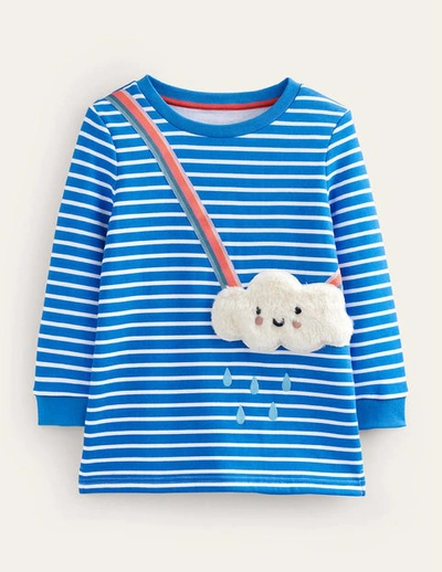 Mini Boden Kids' Appliqué Pocket Tunic Delft Blue/ivory Cloud Girls Boden