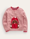 Mini Boden Novelty Sweater Almond Pink Robin Girls Boden