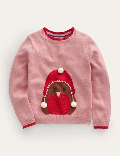 Mini Boden Novelty Sweater Almond Pink Robin Girls Boden
