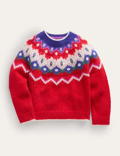 Mini Boden Kids' Cosy Fair Isle Sweater Jam Red Girls Boden