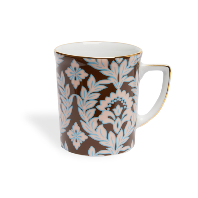 La Doublej Leaf-print Porcelain Mug In Chocolate Garland