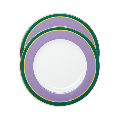 La Doublej Striped Porcelain Dinner Plates (set Of 2) In Rainbow Viola