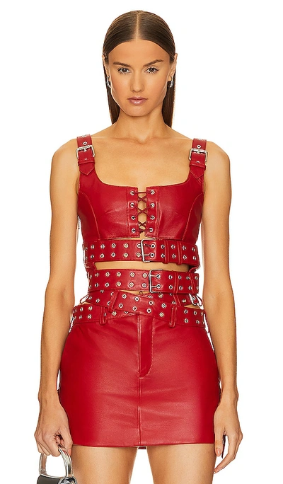 Monse Double Belted Leather Bra Top In Red