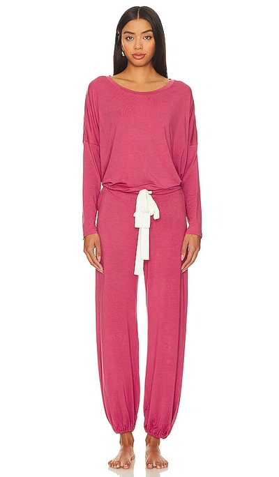 Eberjey Gisele Slouchy Pajama Set In Raspberry & Ivory