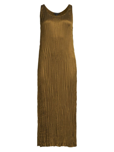 Eileen Fisher Missy Crushed Cupro Sleeveless Scoop-neck Midi Dress In Olive
