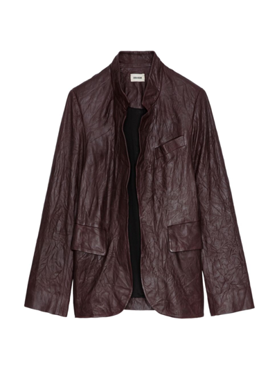 Zadig & Voltaire Zadig&voltaire Womens Chocolate Verys Crinkled-texture Leather Blazer In Red