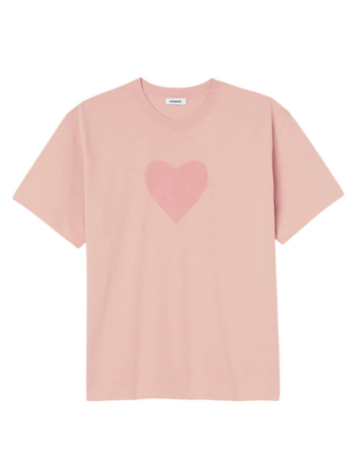 Sandro Heart-print Cotton T-shirt In Rosa