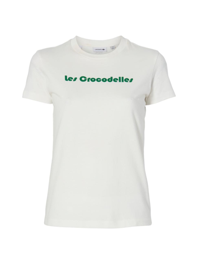 Lacoste Women's  X Bandier Les Crocodile Graphic Cotton Tee In White