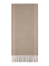 BRUNELLO CUCINELLI MEN'S SILK SCARF WITH STRIPED EDGE AND LONG FRINGE