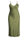 Baacal, Plus Size Women's Cabaret Satin Slip Midi Dress In Olive