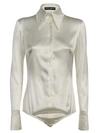 Dolce & Gabbana Collared Long-sleeve Silk Blouse In Grey