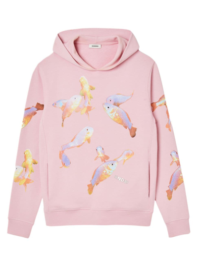 Sandro Goldfish-print Cotton Hoodie In Rosa