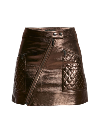 As By Df Elodie Upcycled Metallic Leather Mini Skirt In Gold