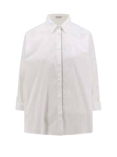 Brunello Cucinelli Cotton Shirt With Monili Detail In White
