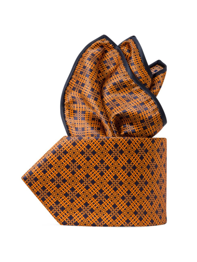 Stefano Ricci Men's Luxury Hand Printed Silk Tie Set In Orange