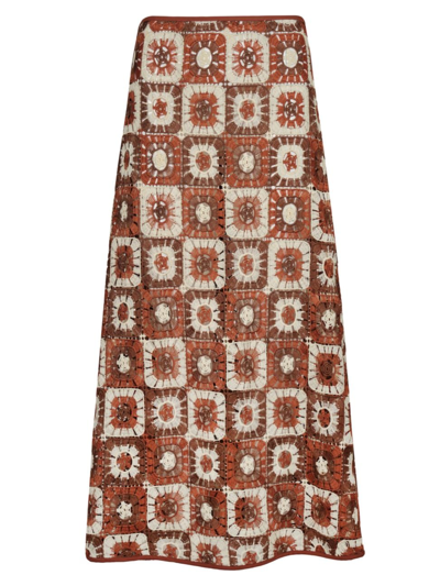 Johanna Ortiz Women's Spice Island Embroidered Cotton Midi-skirt In Mocha Ecru