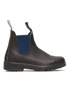 Blundstone Black Leather Boot With Blue Elastic Side Panels In Black