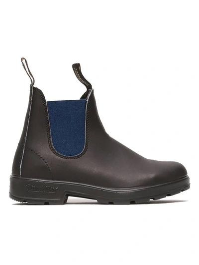BLUNDSTONE BLUNDSTONE ANKLE BOOT IN BLACK LEATHER AND BLUE ELASTIC