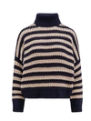 Brunello Cucinelli Striped Wool, Cashmere And Silk-blend Turtleneck Sweater In Blue