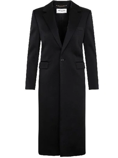 Saint Laurent Satin Coat In Black