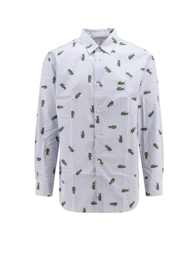 Comme Des Garçons Cotton Shirt With All-over Lacoste Print In Blue
