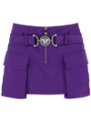 Versace Medusa Satin Cargo Miniskirt In Purple