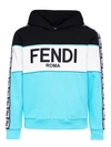Fendi Logo-print Monogram-band Hoodie In Blue