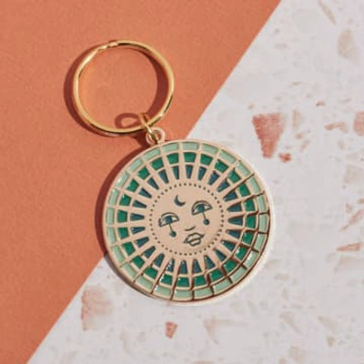 Cai & Jo Moon Enamel Keychain: With Backing Card In Green