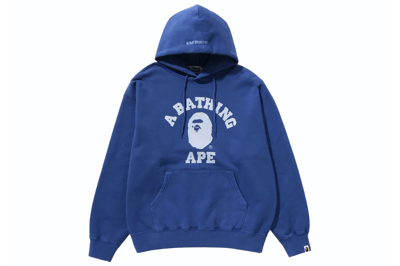 Pre-owned Bape College Overdye Pullover Hoodie Blue