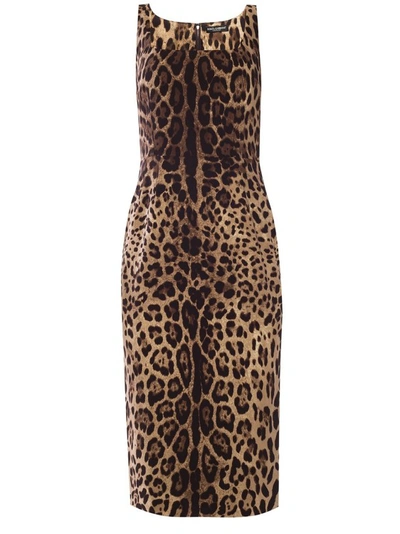 Dolce & Gabbana Leopard Printed Dress In Brown