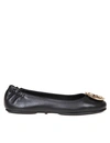 Tory Burch Minnie Travel Ballet With Metal Logo In Black