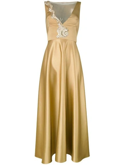 Temperley London Waterlily Crystal-embellished Satin Dress In Gold