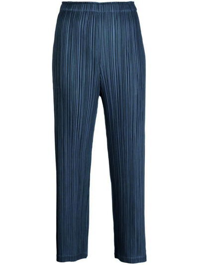 Issey Miyake Cropped Technical-pleated Trousers In Blue