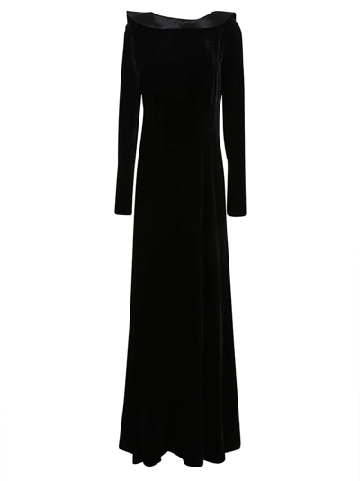 Alberta Ferretti Crater Highneck Velvet Dress In Black