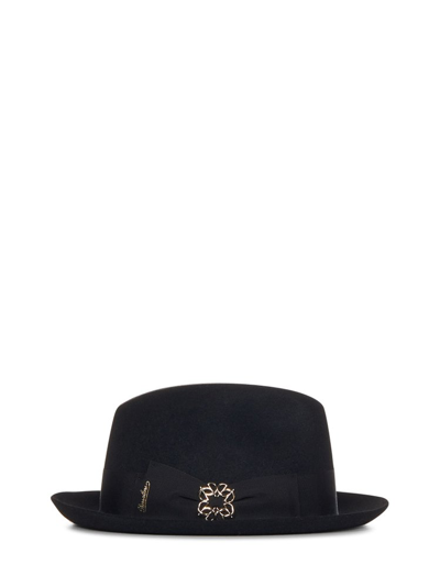 Elie Saab X Nila Borsalino Logo Belt Embellished Hat In Black