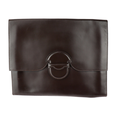 Hermes Hermès Faco Brown Leather Clutch Bag ()
