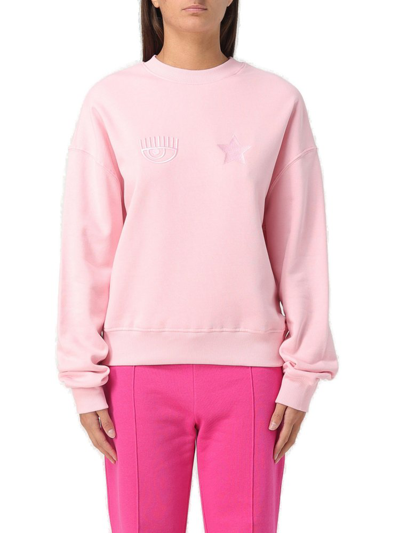 Chiara Ferragni Eye Star Embroidered Cotton Sweatshirt In Pink
