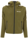 Palm Angels Logo Printed Zip-up Hooded Jacket In Green
