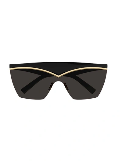 Saint Laurent Logo Acetate Shield Sunglasses In Black