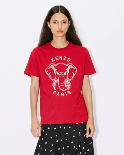 Kenzo Elephant' Loose Embroidered T-shirt Cherry Red