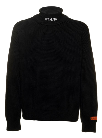 Heron Preston Ribbed Knit Rollneck Sweater In Black
