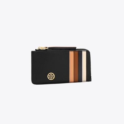 Tory Burch Robinson Pebbled Top-zip Card Case In Black