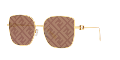 Fendi Fe40013u Rectangle-shape Logo-lens Metal Sunglasses In Brown Mirror