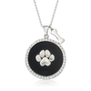 ROSS-SIMONS BLACK ONYX AND WHITE TOPAZ DOG PAW PENDANT NECKLACE IN STERLING SILVER