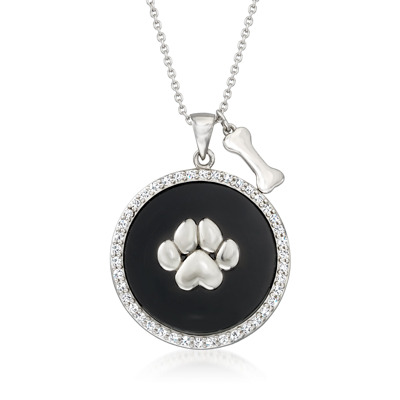 Ross-simons Black Onyx And White Topaz Dog Paw Pendant Necklace In Sterling Silver In Multi