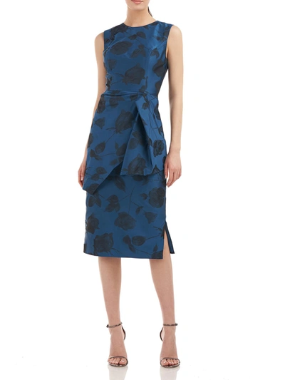 Kay Unger Womens Floral Sheath Cocktail And Party Dress In Blue