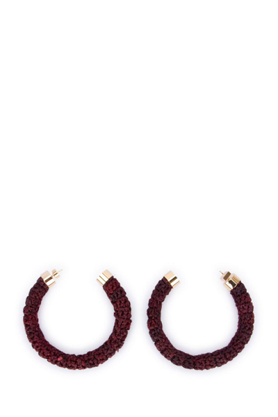 Jacquemus Textured Braided Earrings With Metallic Accents In Burgundy