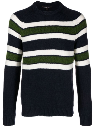 Michael Kors Brushed Stripe Crew Neck Sweater Clothing In Blue