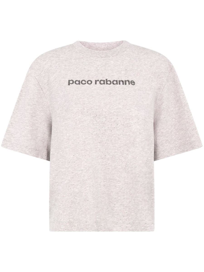 Paco Rabanne Rhinestones Embellished Logo T-shirt In Grey